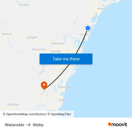 Watanobbi to Welby map