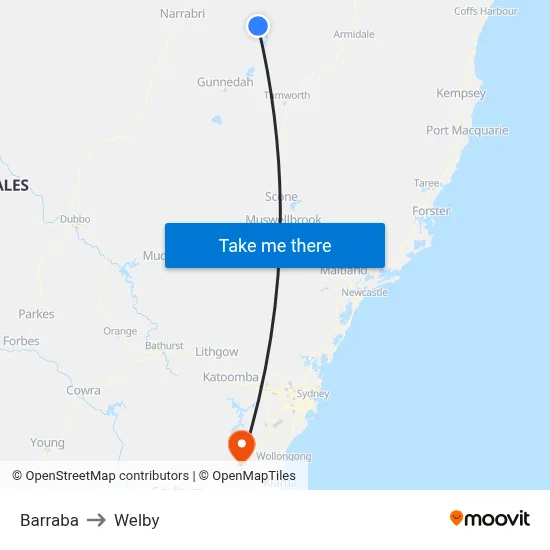 Barraba to Welby map