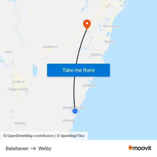 Batehaven to Welby map