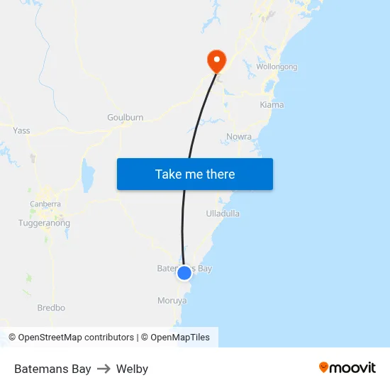 Batemans Bay to Welby map