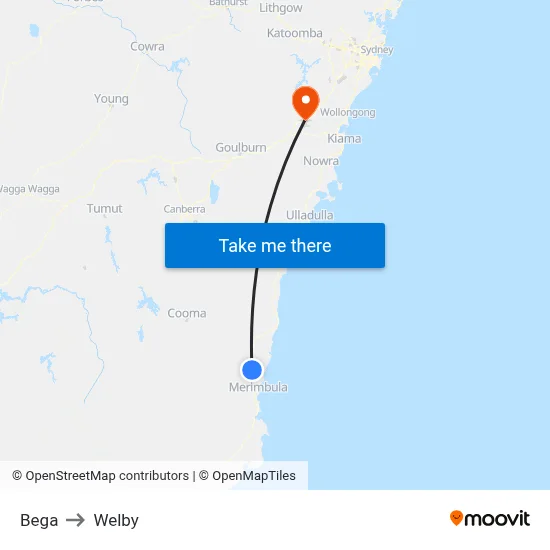 Bega to Welby map