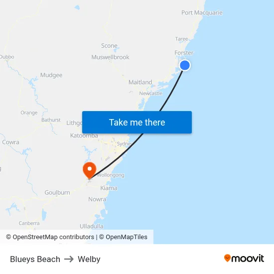 Blueys Beach to Welby map