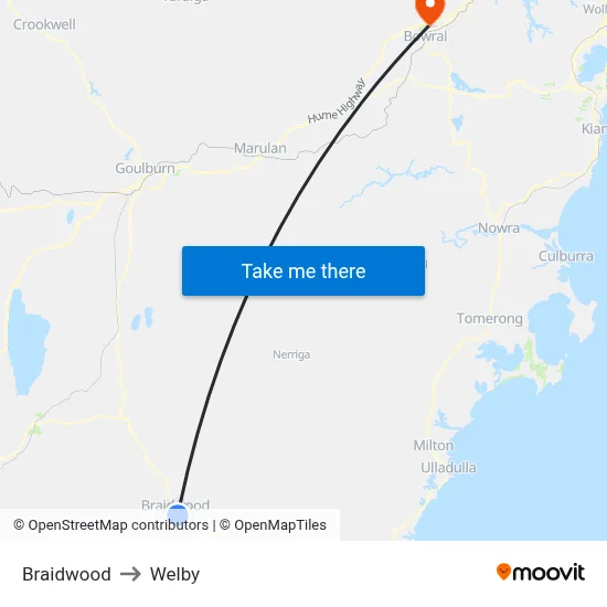 Braidwood to Welby map