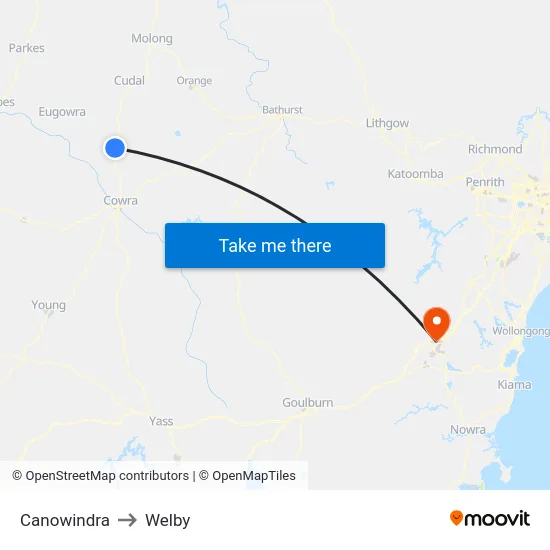 Canowindra to Welby map