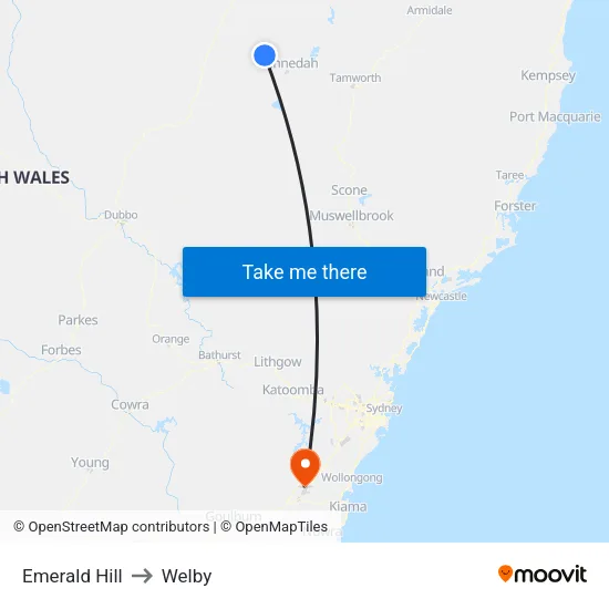 Emerald Hill to Welby map