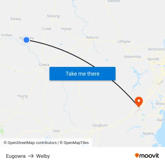 Eugowra to Welby map