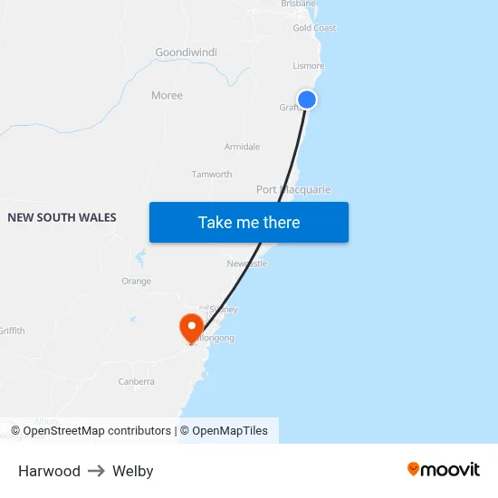 Harwood to Welby map