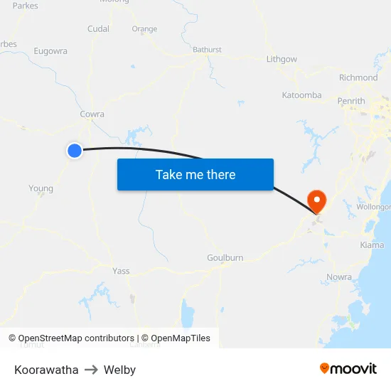 Koorawatha to Welby map