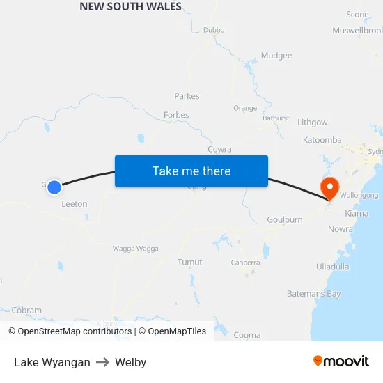 Lake Wyangan to Welby map