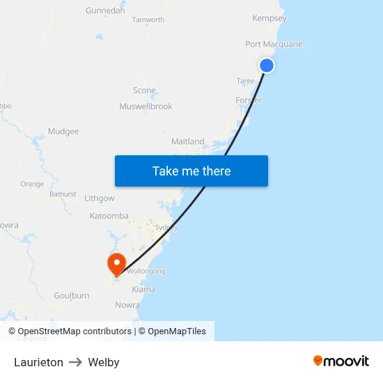 Laurieton to Welby map
