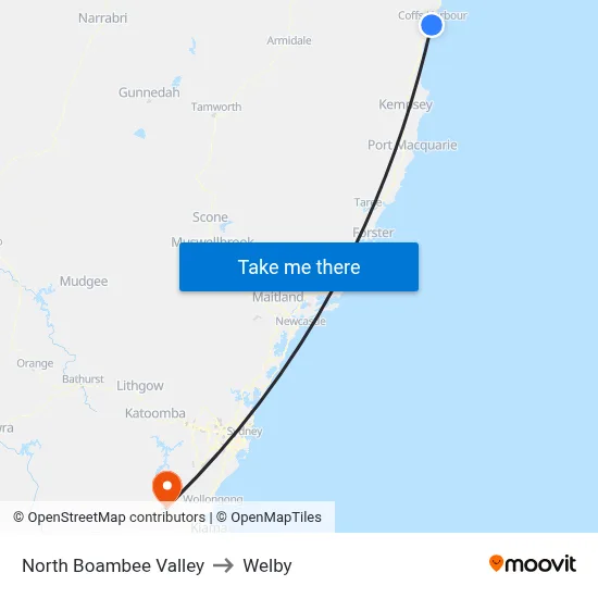 North Boambee Valley to Welby map