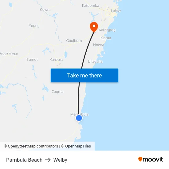 Pambula Beach to Welby map