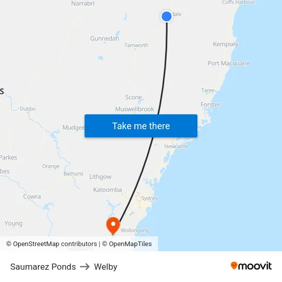 Saumarez Ponds to Welby map