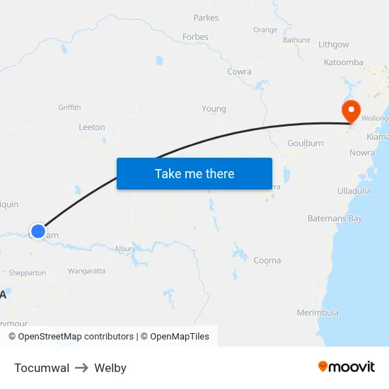 Tocumwal to Welby map