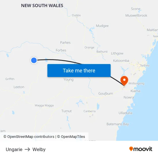 Ungarie to Welby map