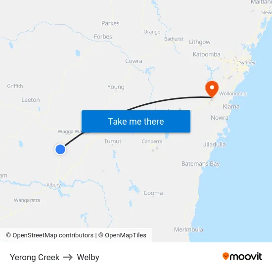 Yerong Creek to Welby map
