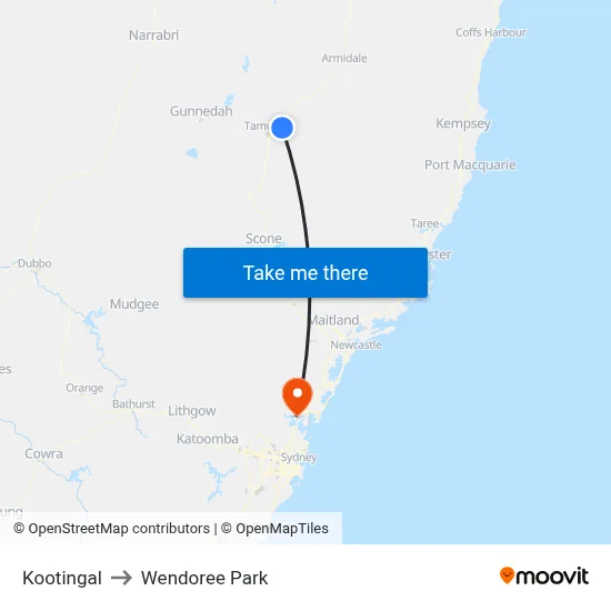 Kootingal to Wendoree Park map