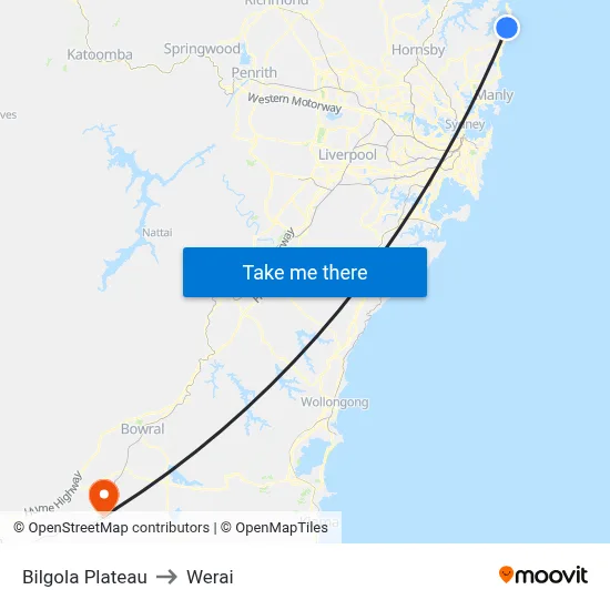 Bilgola Plateau to Werai map