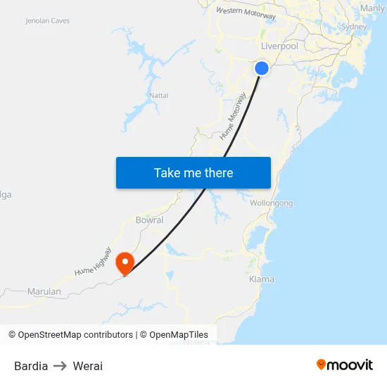 Bardia to Werai map