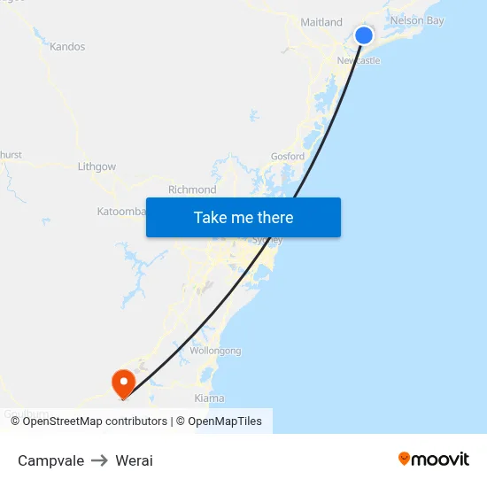 Campvale to Werai map