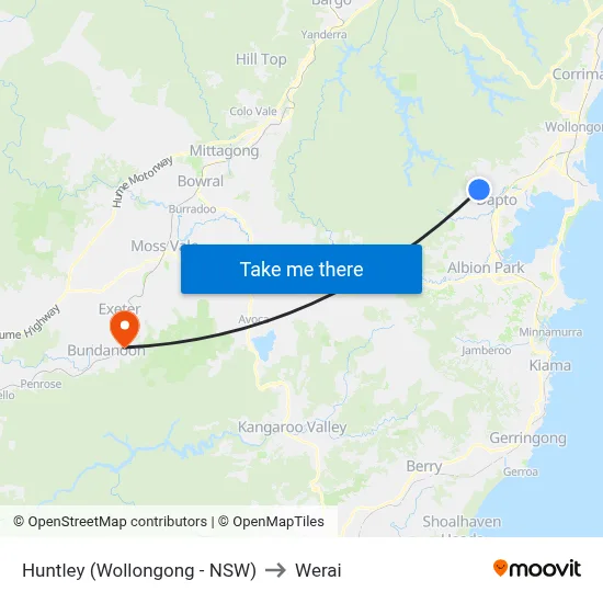 Huntley (Wollongong - NSW) to Werai map