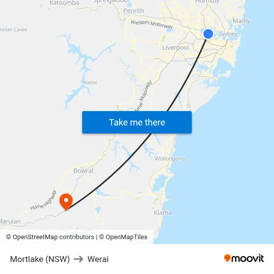 Mortlake (NSW) to Werai map