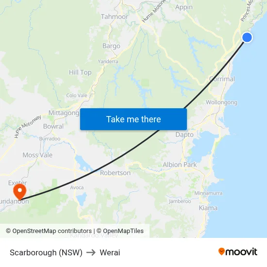 Scarborough (NSW) to Werai map