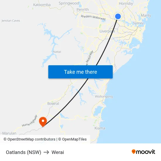 Oatlands (NSW) to Werai map
