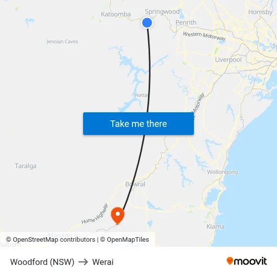 Woodford (NSW) to Werai map
