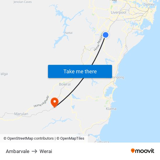 Ambarvale to Werai map