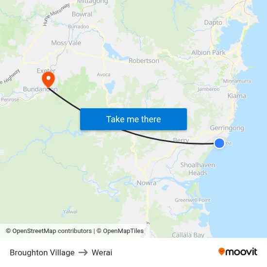 Broughton Village to Werai map