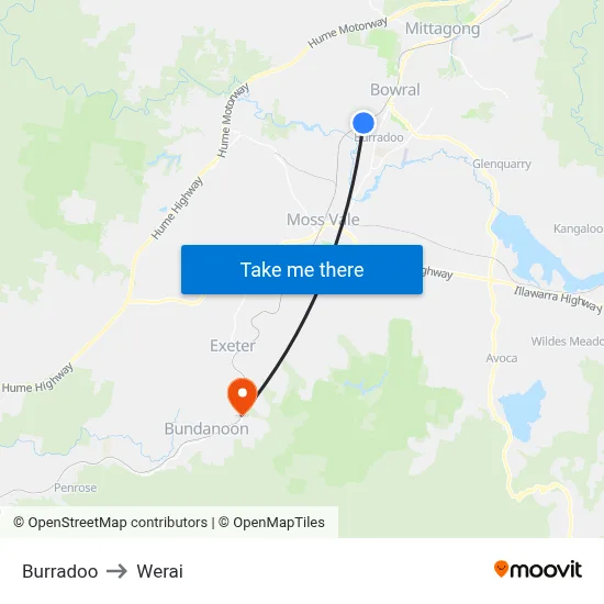 Burradoo to Werai map