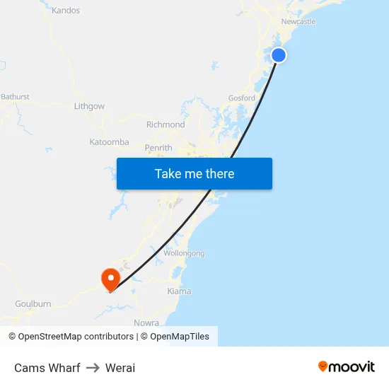Cams Wharf to Werai map