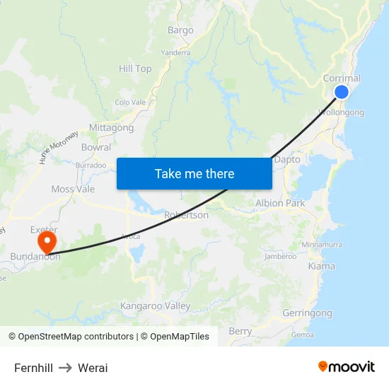 Fernhill to Werai map