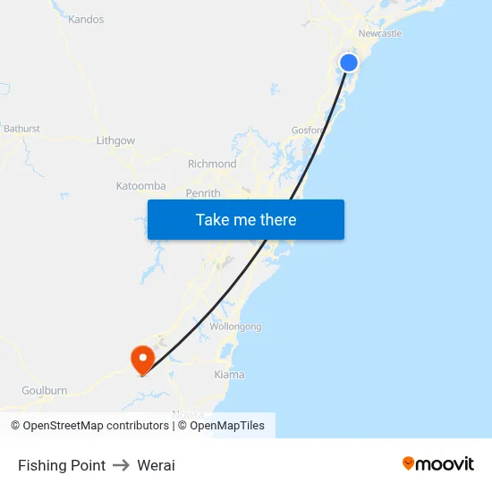 Fishing Point to Werai map