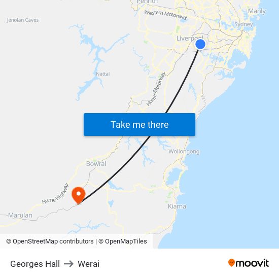 Georges Hall to Werai map