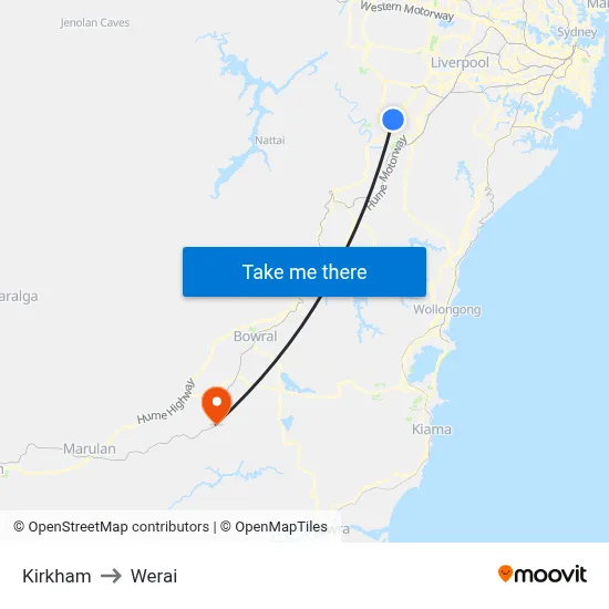 Kirkham to Werai map