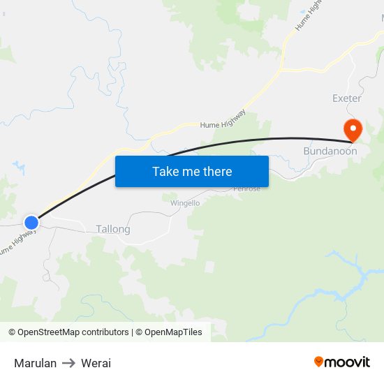 Marulan to Werai map