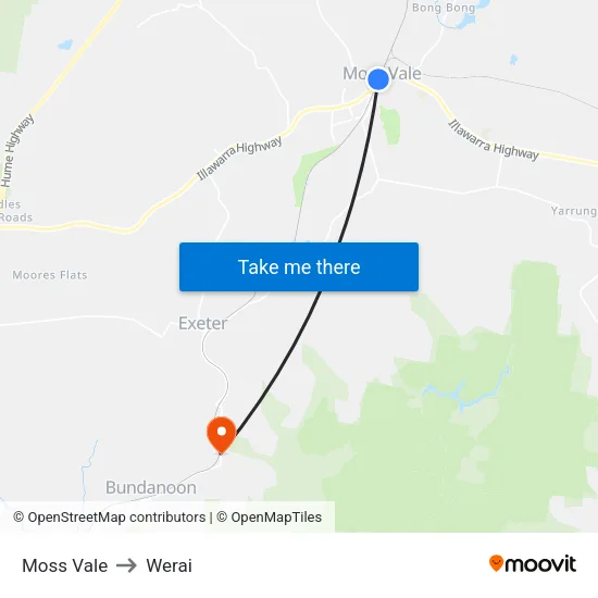 Moss Vale to Werai map