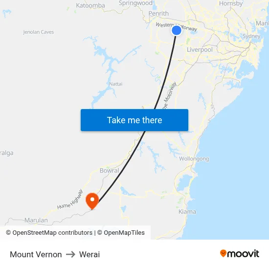 Mount Vernon to Werai map