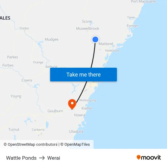 Wattle Ponds to Werai map