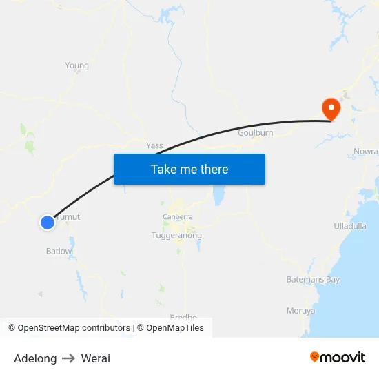 Adelong to Werai map