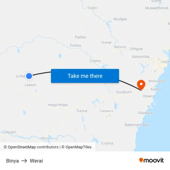 Binya to Werai map