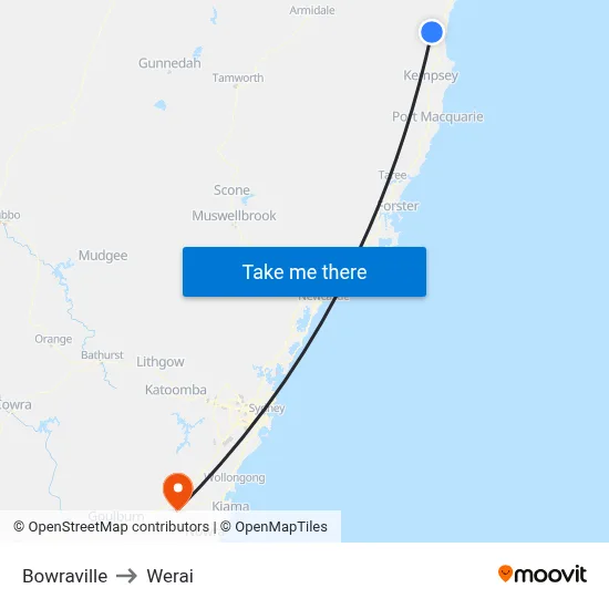 Bowraville to Werai map