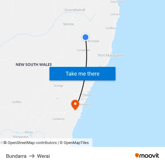 Bundarra to Werai map