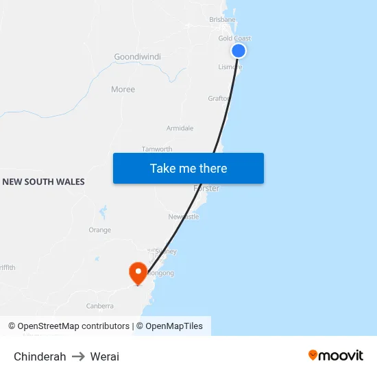 Chinderah to Werai map