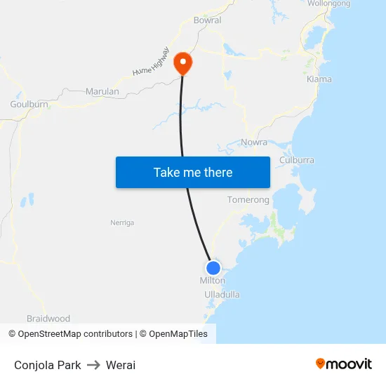 Conjola Park to Werai map