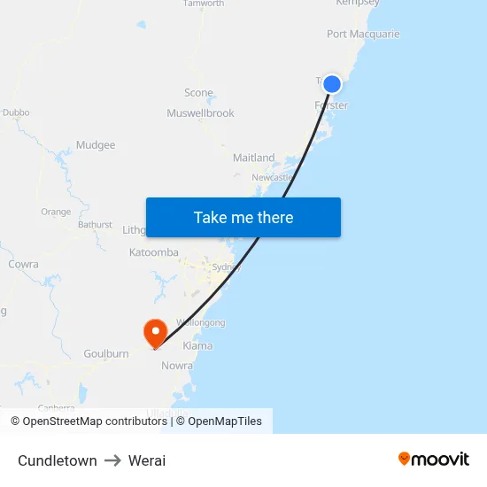 Cundletown to Werai map