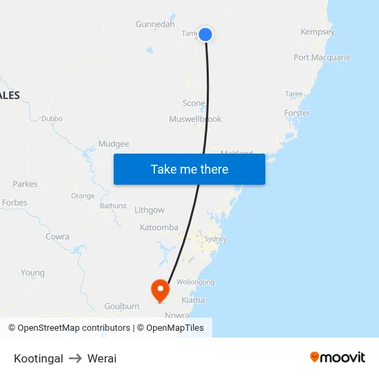 Kootingal to Werai map