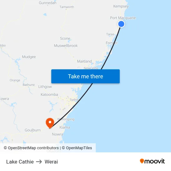 Lake Cathie to Werai map